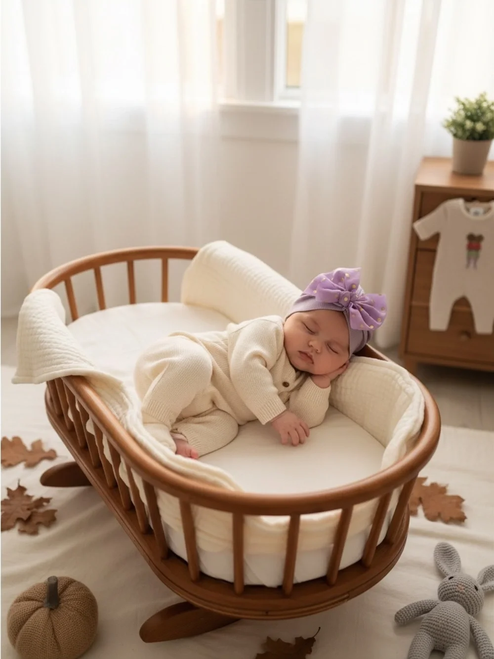 Handmade Lavender Ribbed Baby Turban Hat with Gold Polka Dot Bow NWT